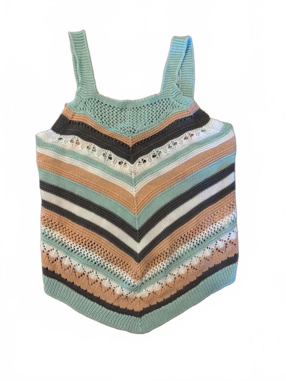 American Vintage Crochet Chevron Knit Tank Top Boho Coastal Size Small